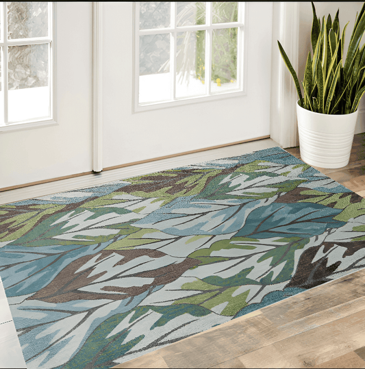 3' X 5' Blue and Green Botanical Leaves Area Rug - Homeroots - Flyclothing LLC