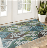 3' X 5' Blue and Green Botanical Leaves Area Rug - Homeroots