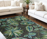 8' X 11' Grey Teal Machine Woven Oversized Tropical Leaves Indoor Area Rug - Homeroots - Flyclothing LLC
