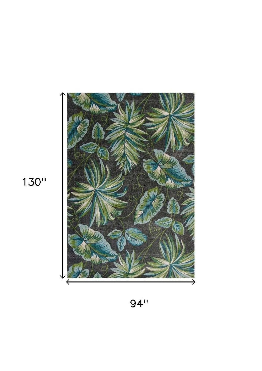 8' X 11' Grey Teal Machine Woven Oversized Tropical Leaves Indoor Area Rug - Homeroots - Flyclothing LLC