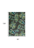 8' X 11' Grey Teal Machine Woven Oversized Tropical Leaves Indoor Area Rug - Homeroots