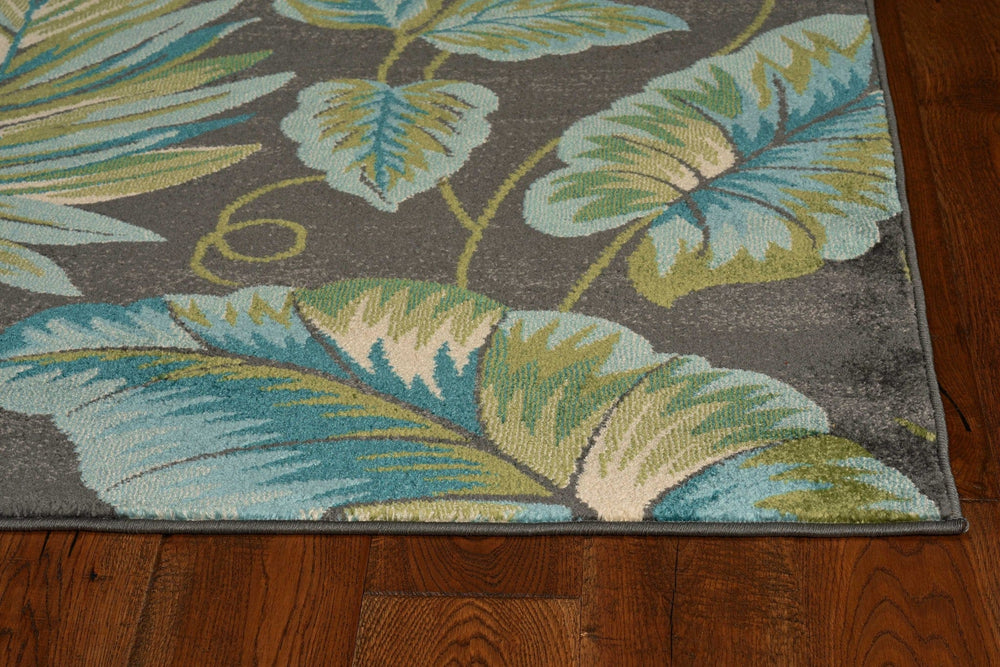 10' X 13' Grey Machine Woven Tropical Leaves Indoor Area Rug - Homeroots