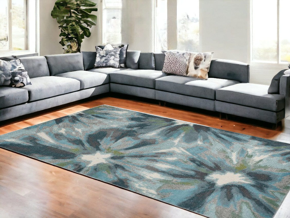 118 X 158 Teal Polypropylene Rug - Homeroots