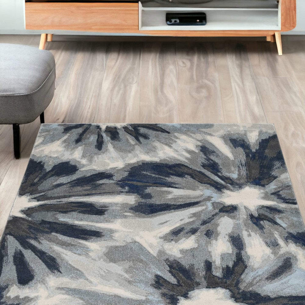5' X 8' Ivory Blue Machine Woven Floral Indoor Area Rug - Homeroots