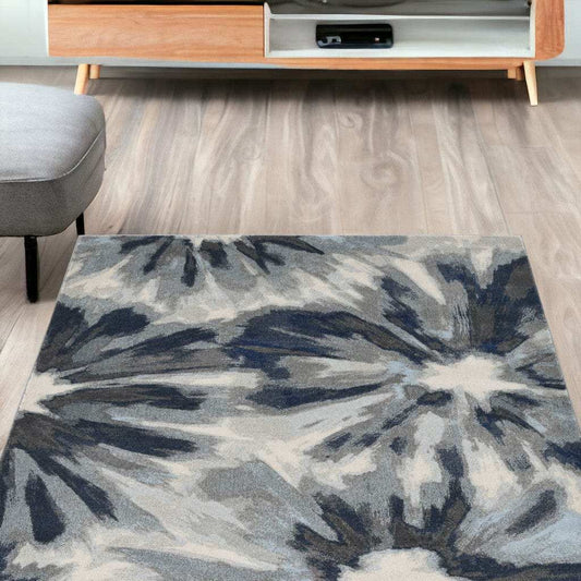 5' X 8' Ivory Blue Machine Woven Floral Indoor Area Rug - Homeroots - Flyclothing LLC
