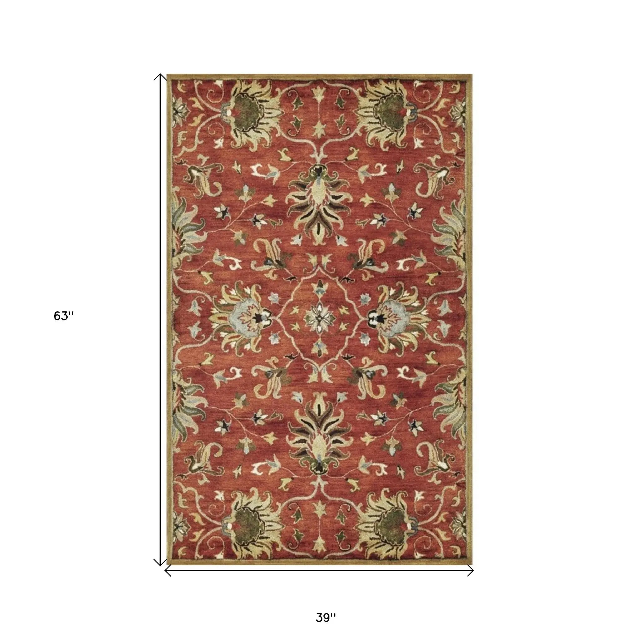 3' X 5' Sienna Medallion Vines Wool Rug - Homeroots - Flyclothing LLC