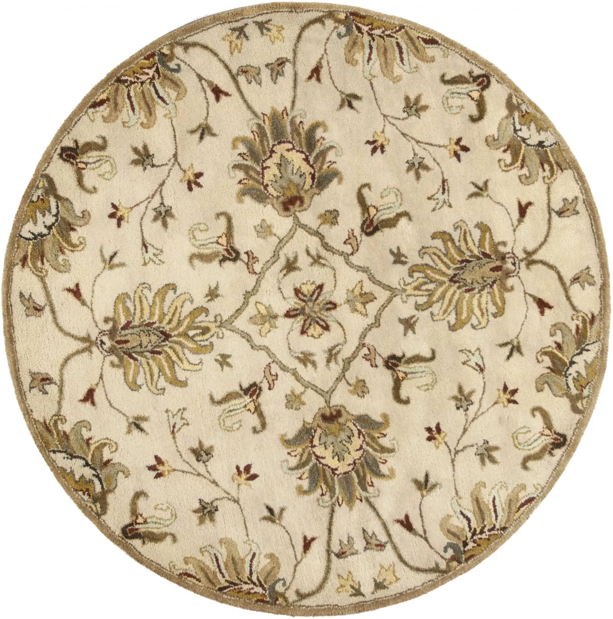 5' Round Champagne Floral Vine Wool Indoor Area Rug - Homeroots - Flyclothing LLC