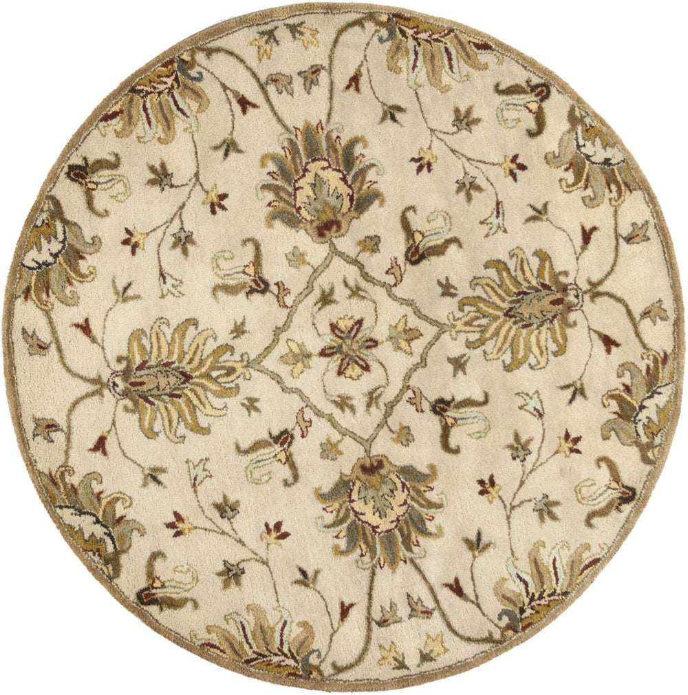 5' Round Champagne Floral Vine Wool Indoor Area Rug - Homeroots - Flyclothing LLC