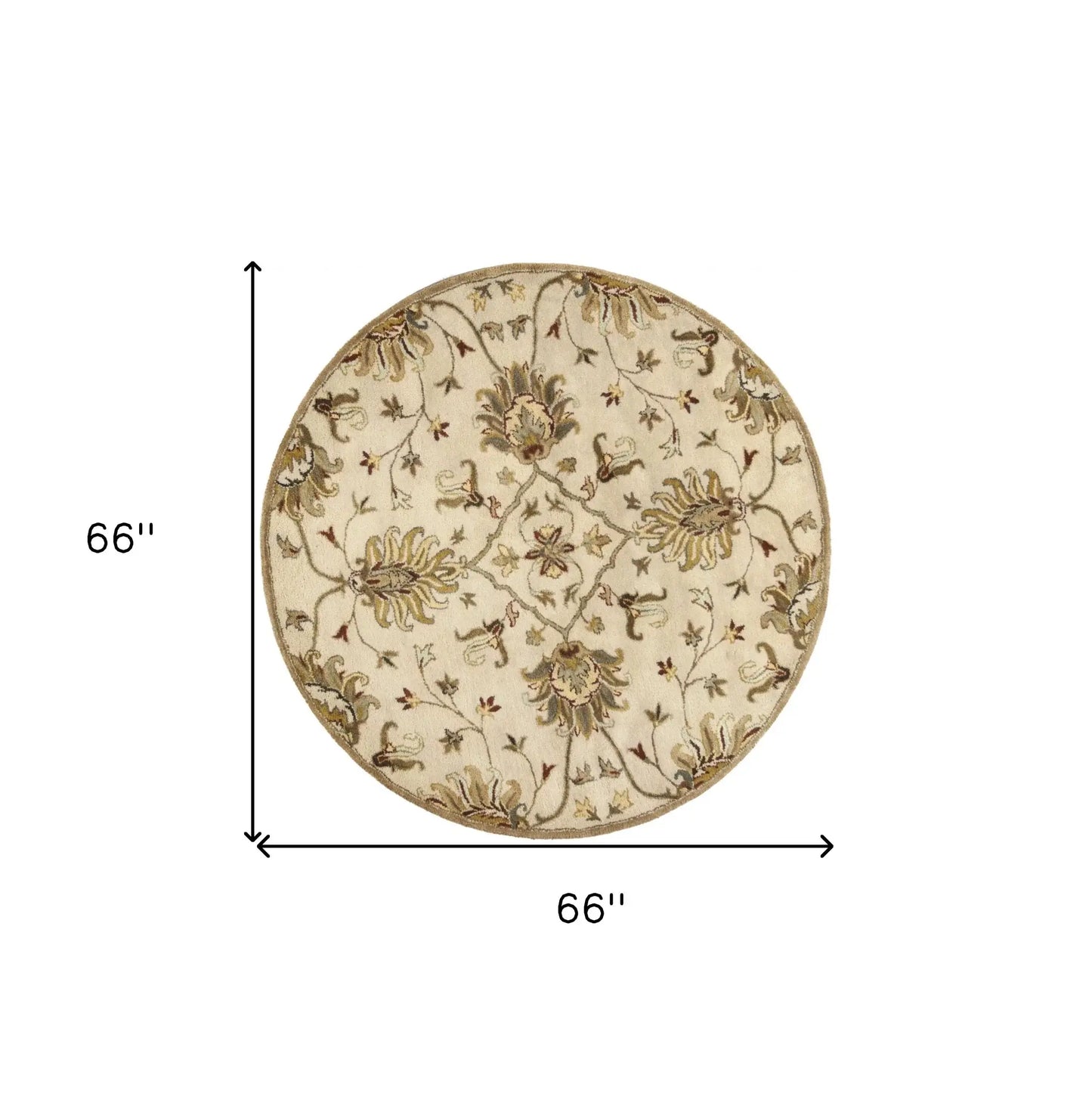 5' Round Champagne Floral Vine Wool Indoor Area Rug - Homeroots - Flyclothing LLC