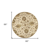 5' Round Champagne Floral Vine Wool Indoor Area Rug - Homeroots - Flyclothing LLC