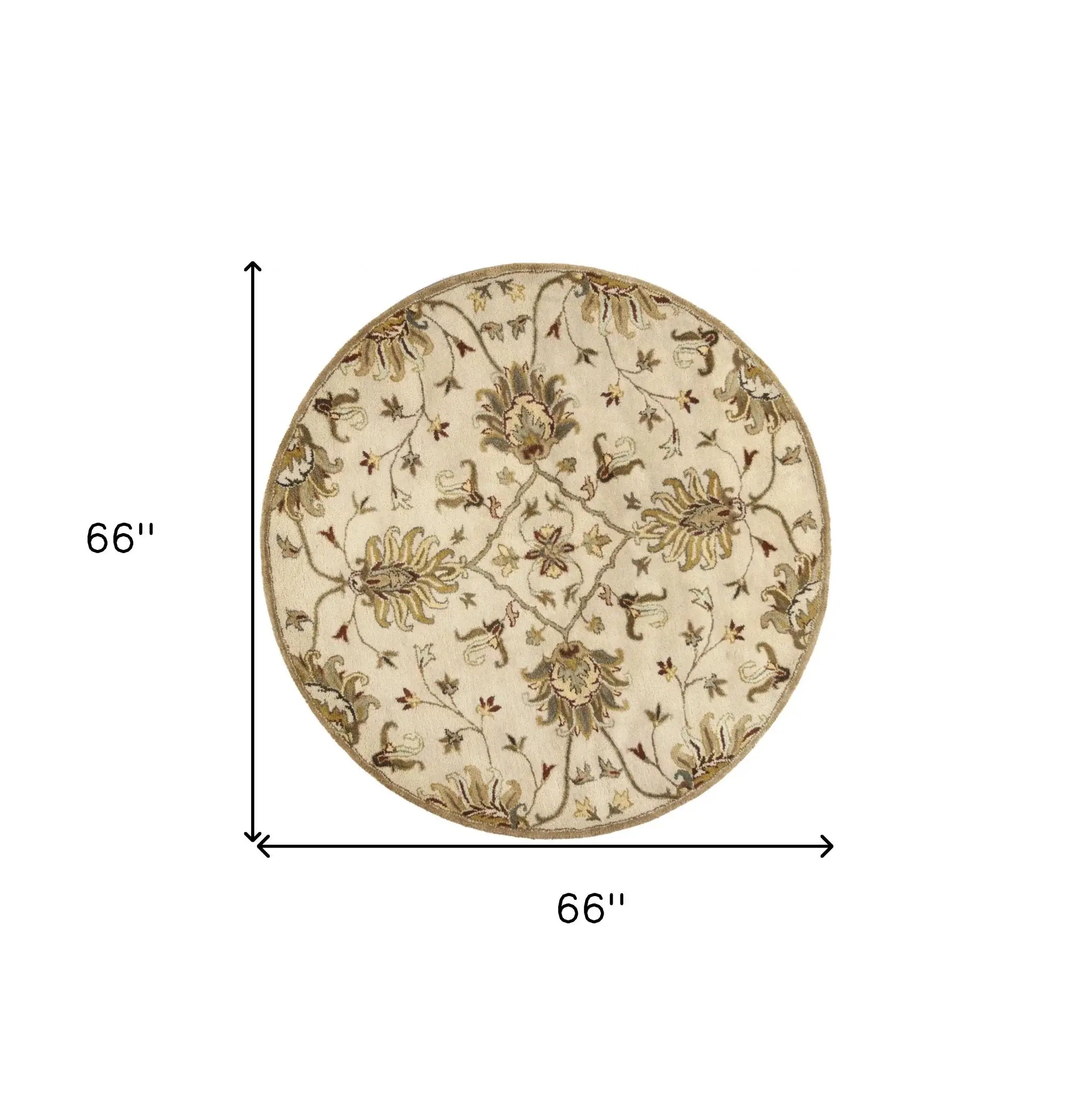 5' Round Champagne Floral Vine Wool Indoor Area Rug - Homeroots - Flyclothing LLC