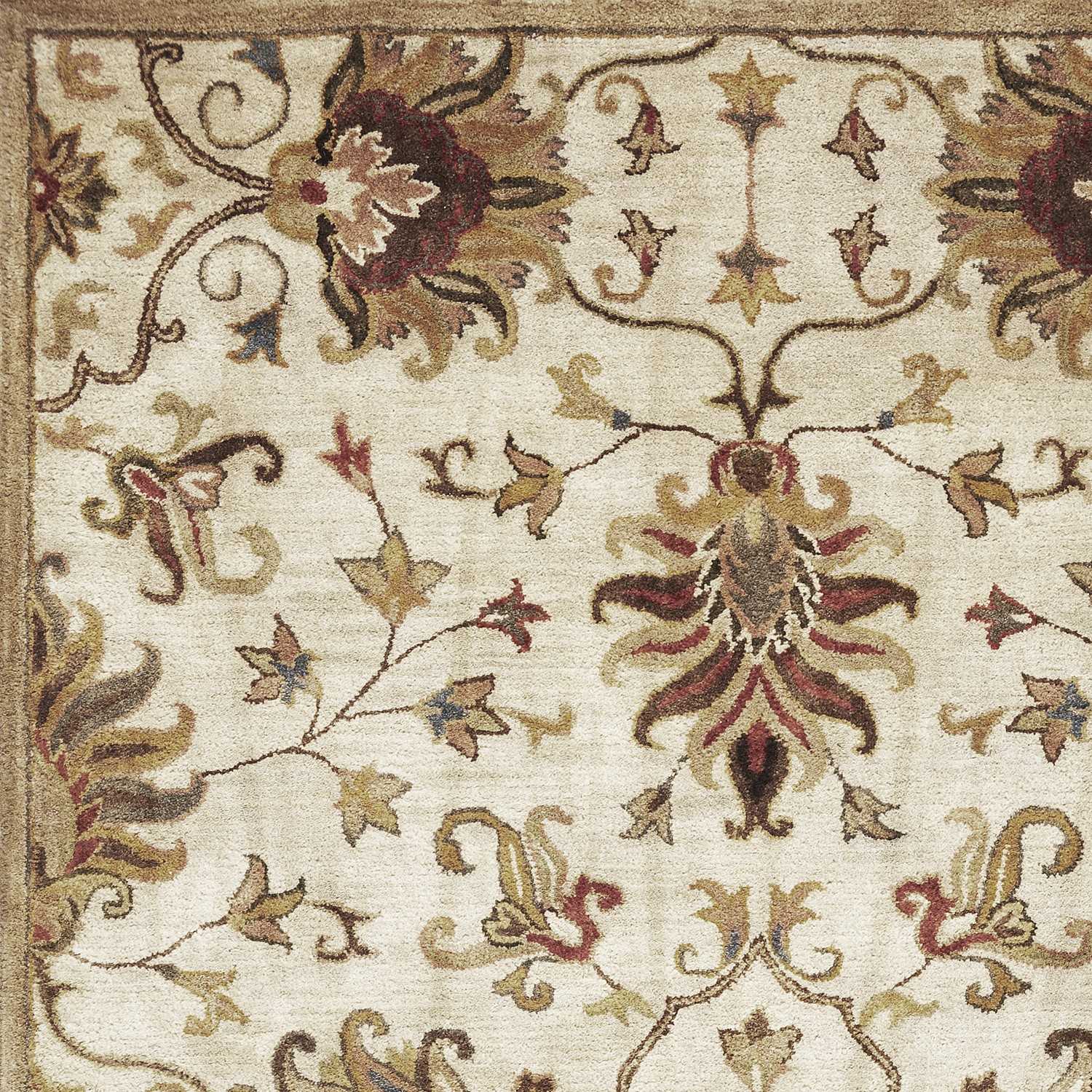 5' Round Champagne Floral Vine Wool Indoor Area Rug - Homeroots