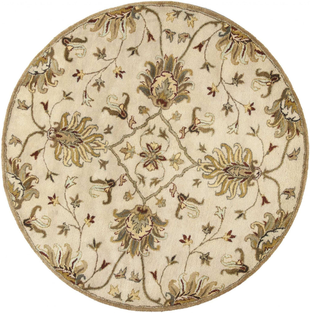 5' Round Champagne Floral Vine Wool Indoor Area Rug - Homeroots - Flyclothing LLC
