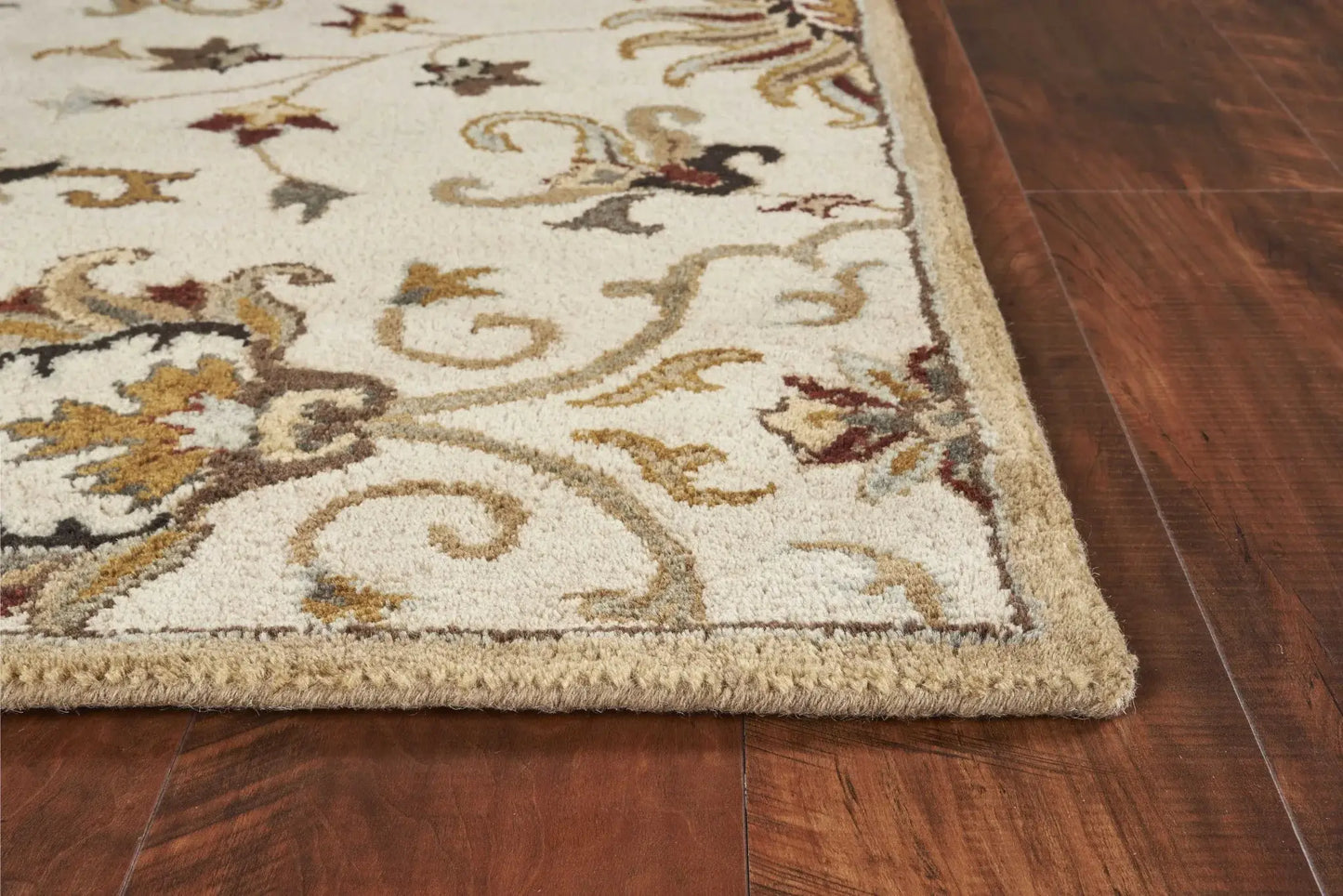 5' X 8' Champagne Beige Hand Tufted Traditional Floral Indoor Area Rug - Homeroots - Flyclothing LLC