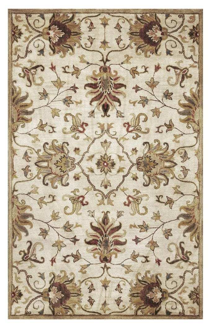 5' X 8' Champagne Beige Hand Tufted Traditional Floral Indoor Area Rug - Homeroots - Flyclothing LLC