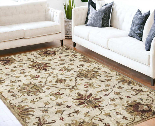 5' X 8' Champagne Beige Hand Tufted Traditional Floral Indoor Area Rug - Homeroots - Flyclothing LLC