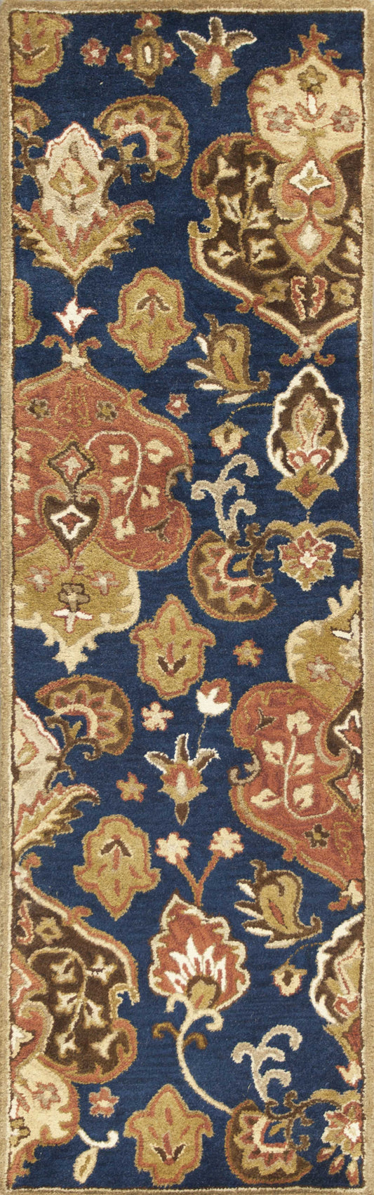 2' X 7' Navy Floral Tapestry Wool Runner Rug - Homeroots
