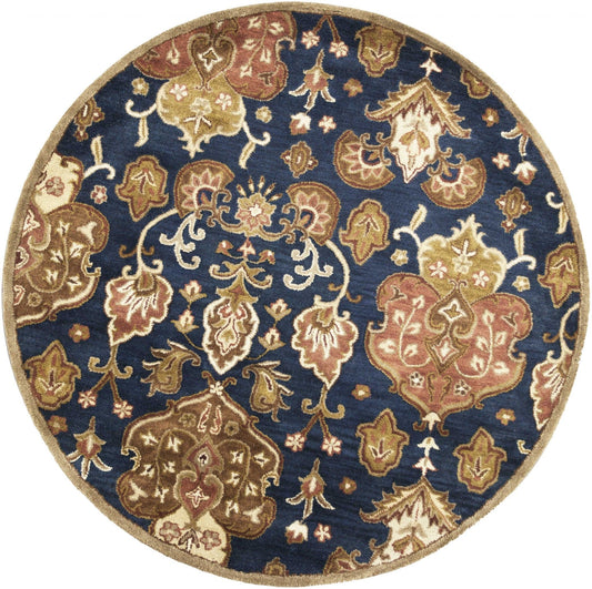 2' X 7' Navy Floral Tapestry Wool Runner Rug - Homeroots