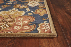 2' X 7' Navy Floral Tapestry Wool Runner Rug - Homeroots