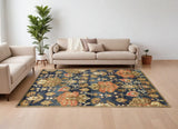 8' X 11' Navy Blue Hand Tufted Traditional Floral Indoor Area Rug - Homeroots