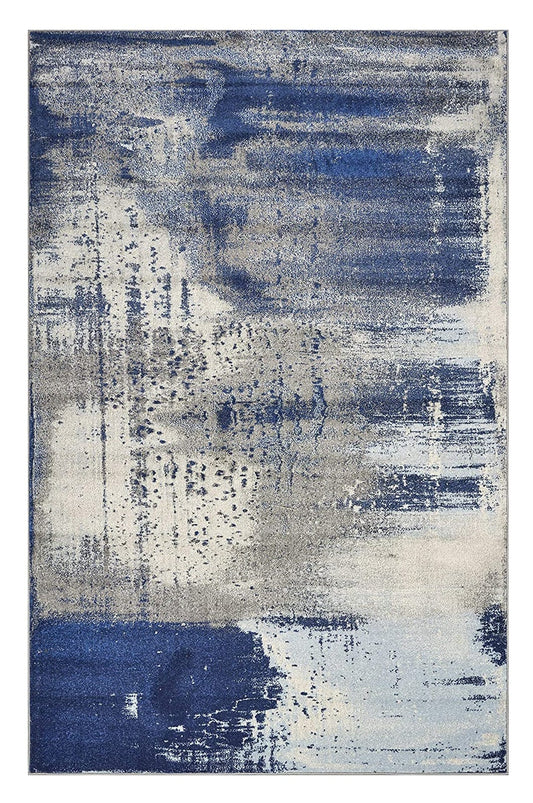 7' X 10' Ice Blue Machine Woven Abstract Indoor Area Rug