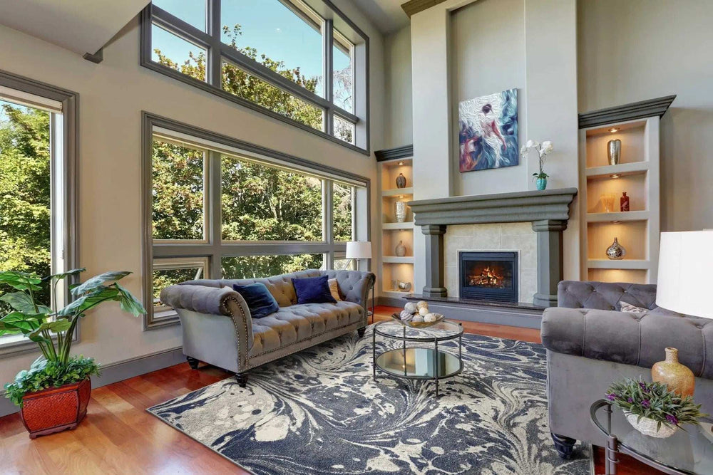 7' X 9' Grey Abstract Marble Design Indoor Area Rug - Homeroots - Flyclothing LLC