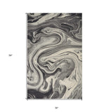3' X 5' Grey Black Machine Woven Marble Indoor Area Rug - Homeroots