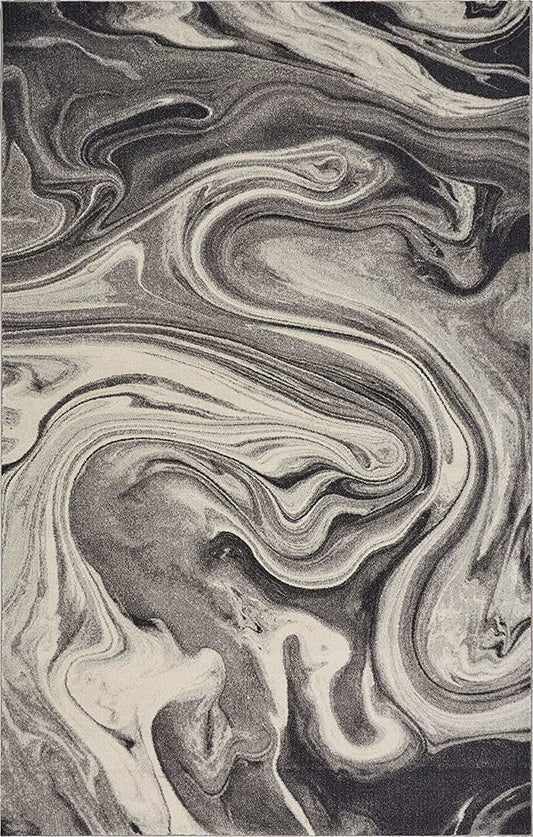 5' X 8' Grey Black Machine Woven Marble Indoor Area Rug - Homeroots - Flyclothing LLC