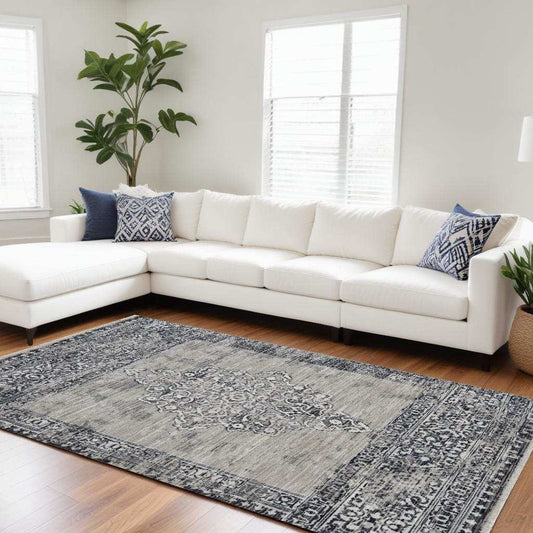 9' X 12' Charcoal and Gray Medallion Area Rug - Homeroots - Flyclothing LLC