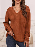 Decorative Button V-Neck Long Sleeve T-Shirt - Trendsi - Flyclothing LLC