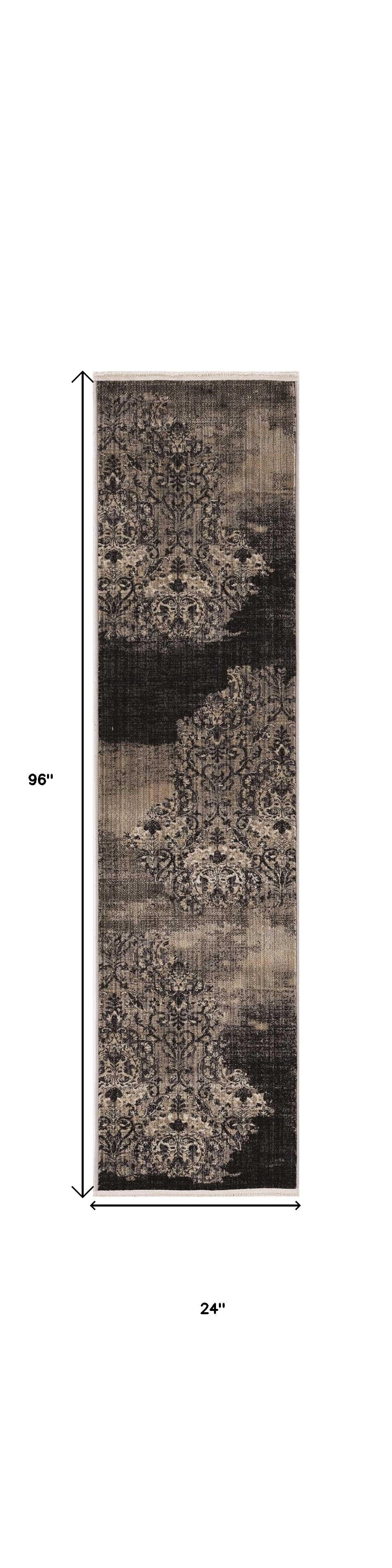 8' Blue Machine Woven Vintage Traditional Indoor Runner Rug