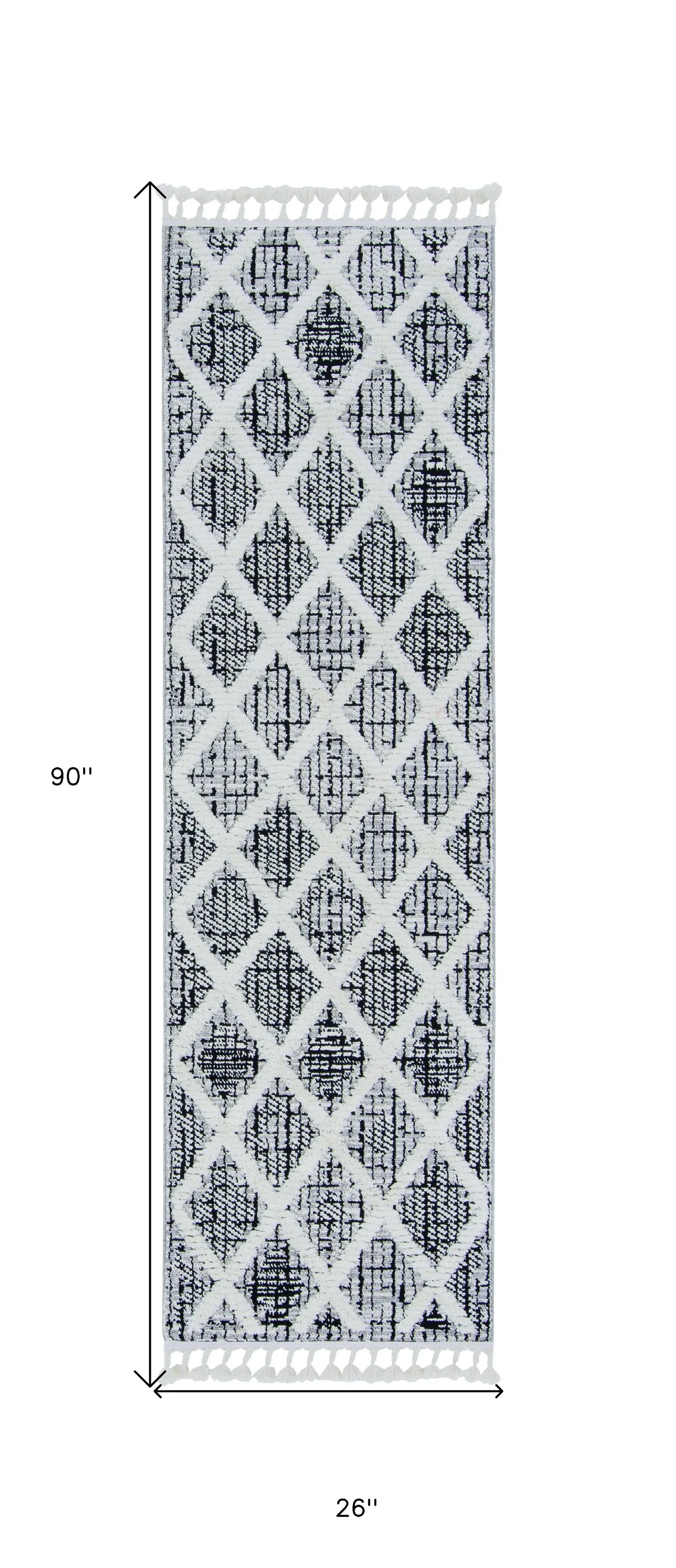 8' Runner Charcoal Geometric Runner Rug - Homeroots - Flyclothing LLC