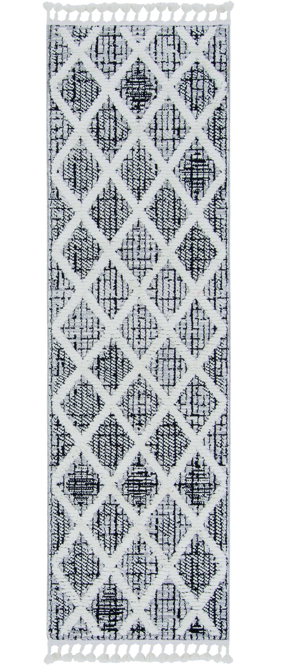 8' Runner Charcoal Geometric Runner Rug - Homeroots - Flyclothing LLC