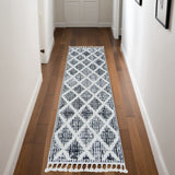 8' Runner Charcoal Geometric Runner Rug - Homeroots