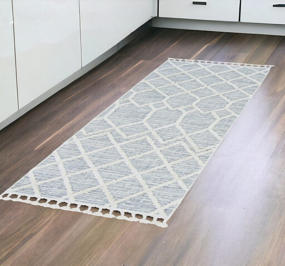 8' Gray and Ivory Abstract Runner Rug - Homeroots