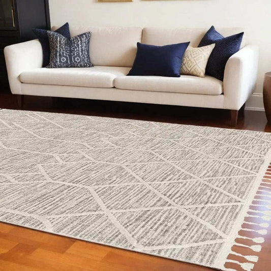 8' X 11' Ivory Grey Machine Woven Geometric Indoor Area Rug - Homeroots - Flyclothing LLC