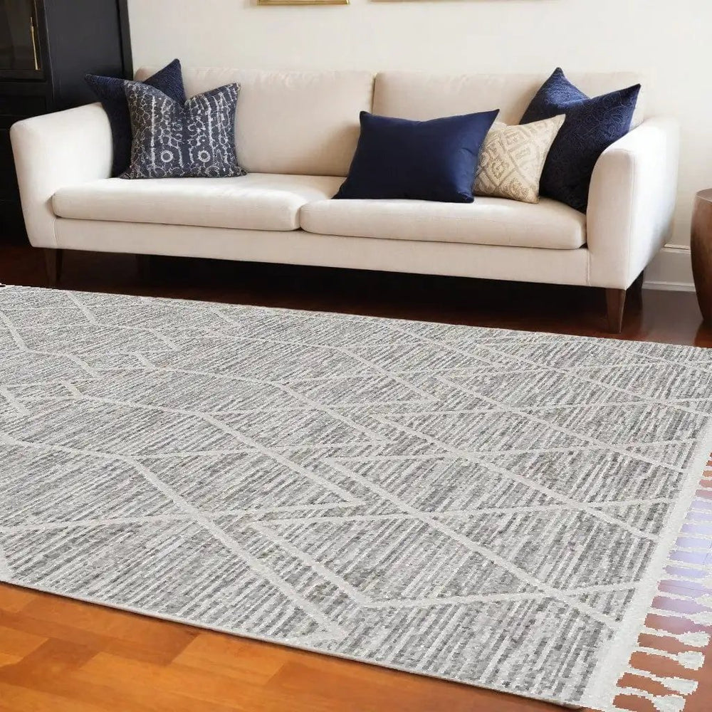 9' X 13' Ivory Grey Machine Woven Geometric Indoor Area Rug - Homeroots