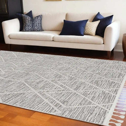 9' X 13' Ivory Grey Machine Woven Geometric Indoor Area Rug - Homeroots - Flyclothing LLC