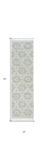 8' Beige and Ivory Geometric Runner Rug - Homeroots - Flyclothing LLC