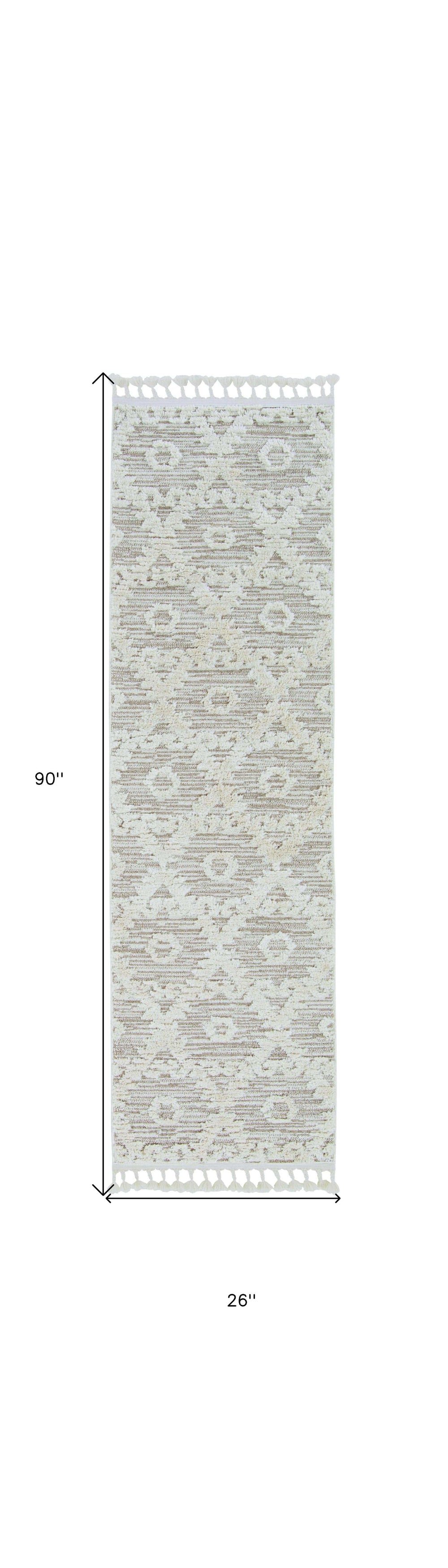 8' Beige and Ivory Geometric Runner Rug - Homeroots - Flyclothing LLC