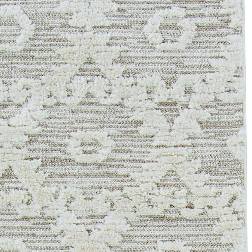 8' Beige and Ivory Geometric Runner Rug - Homeroots - Flyclothing LLC