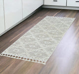 8' Beige and Ivory Geometric Runner Rug - Homeroots
