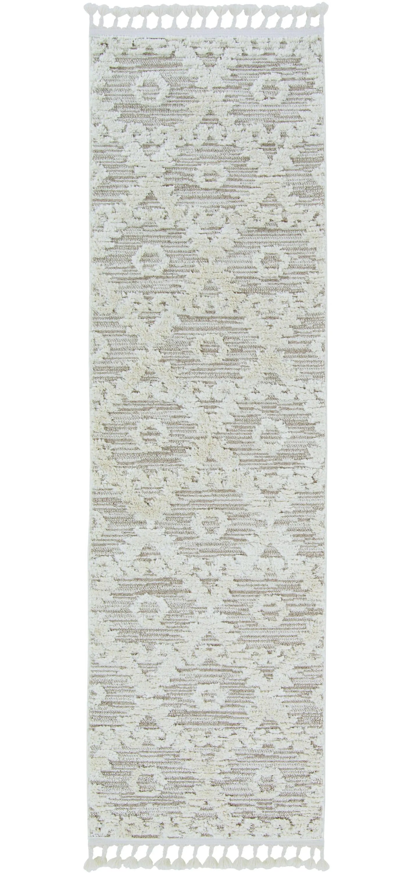 8' Beige and Ivory Geometric Runner Rug - Homeroots - Flyclothing LLC