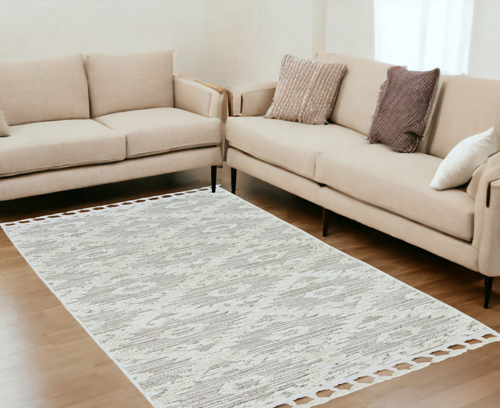 5' X 8' Beige and Ivory Geometric Area Rug - Homeroots