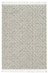 8' Ivory Grey Machine Woven Geometric With Fringe Indoor Runner Rug - Homeroots - Flyclothing LLC