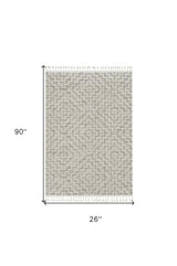 8' Ivory Grey Machine Woven Geometric With Fringe Indoor Runner Rug - Homeroots - Flyclothing LLC
