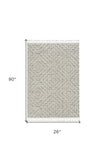 8' Ivory Grey Machine Woven Geometric With Fringe Indoor Runner Rug - Homeroots