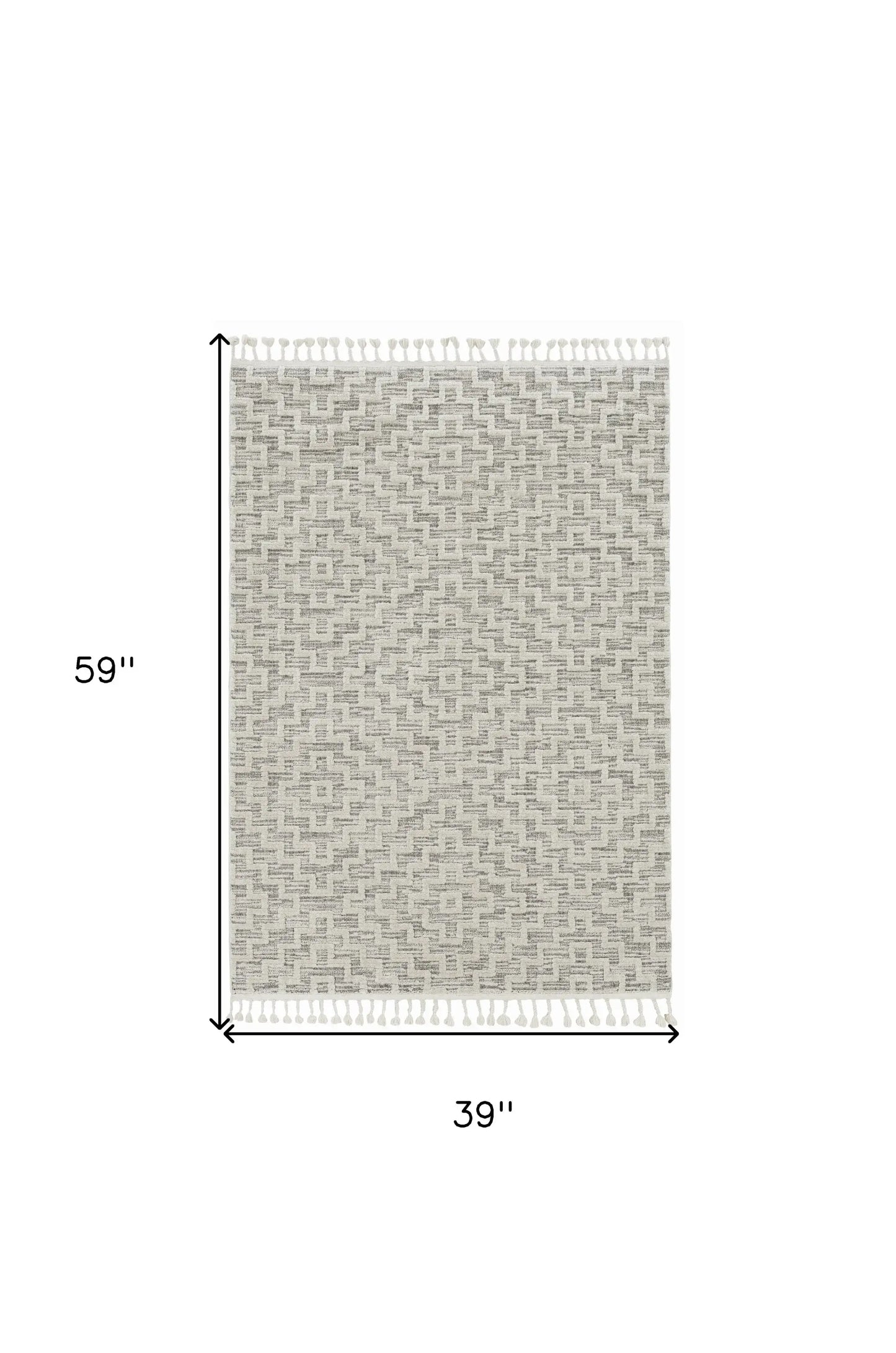 3' X 5' Ivory Grey Zigzag Diamonds Area Rug With Fringe - Homeroots - Flyclothing LLC