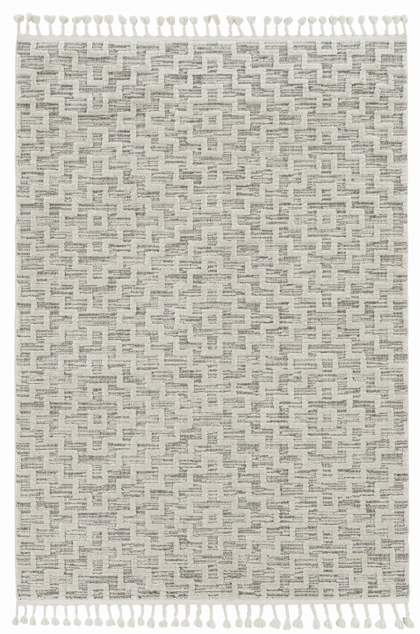 3' X 5' Ivory Grey Zigzag Diamonds Area Rug With Fringe - Homeroots - Flyclothing LLC