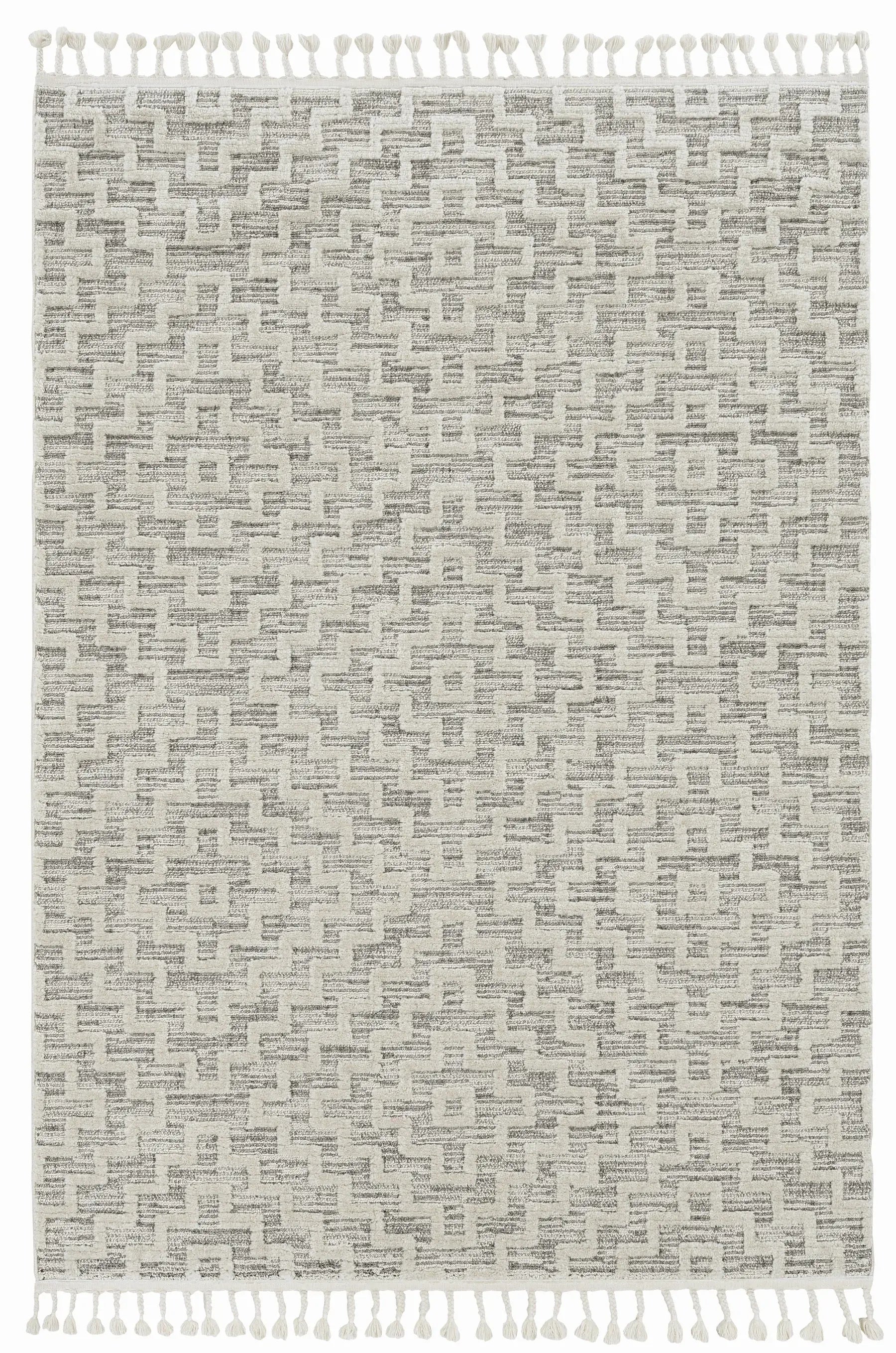 3' X 5' Ivory Grey Zigzag Diamonds Area Rug With Fringe - Homeroots - Flyclothing LLC